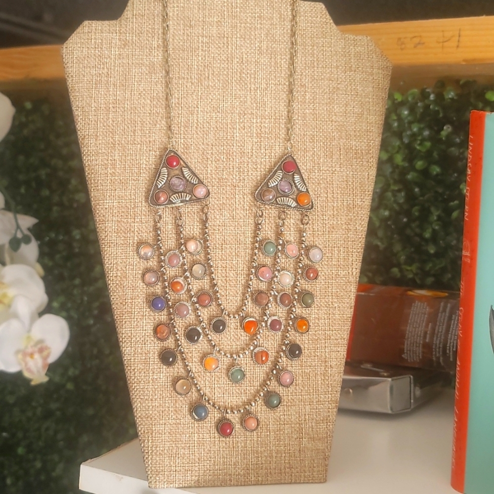 Is multi color stainless steel crystal type necklace